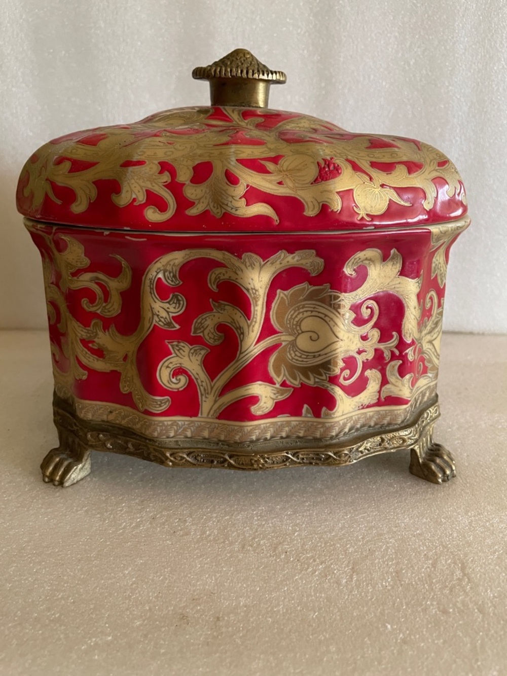 Ornate Red and Gold Decorative Trinket Box with Filigree